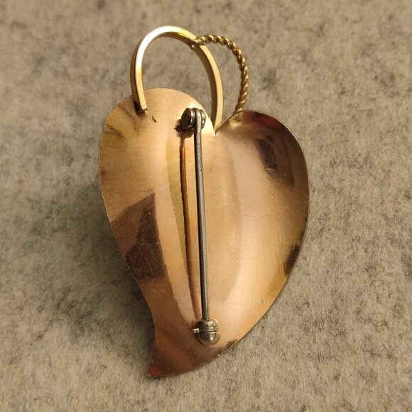 Vintage Signed Krementz 14k Gold Overlay Lg Leaf Pearl Brooch - Picture 3 of 4